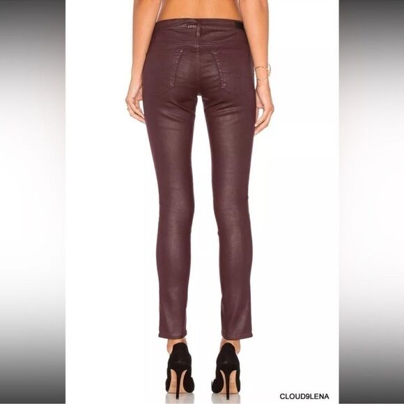 Adriano Goldschmied Burgundy Coated The Legging Ankle Skinny Pants Size 24R - Picture 2 of 9